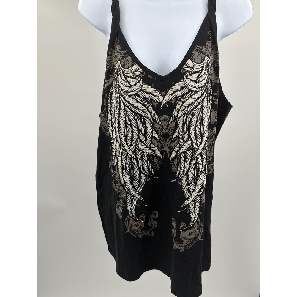 Platinum Plush Angel Wings Rhinestone Halter Tank Top Black Size 2X NWT 2267-X